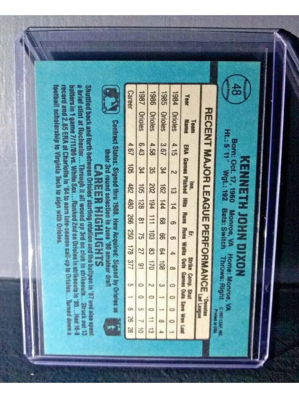 1988 Ken Dixon Donruss #48 Baseball Card